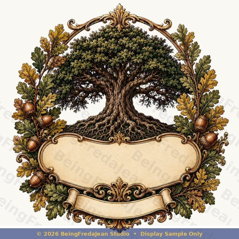 Robinson Family Legacy clean artwork featuring a heritage family tree crest with roots and branches.