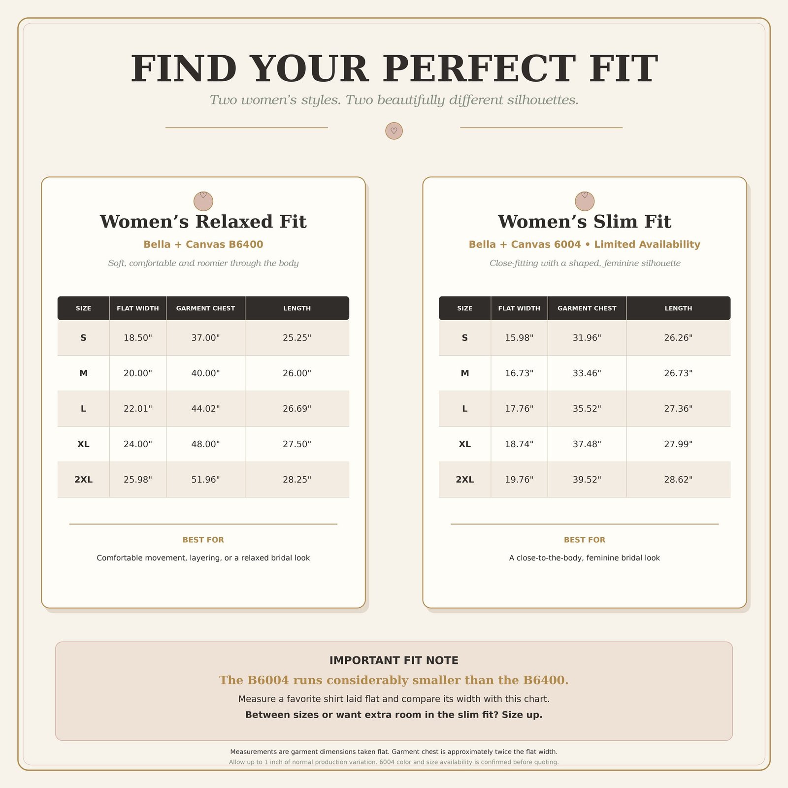 Women's fit guide for Forever Begins Here collection