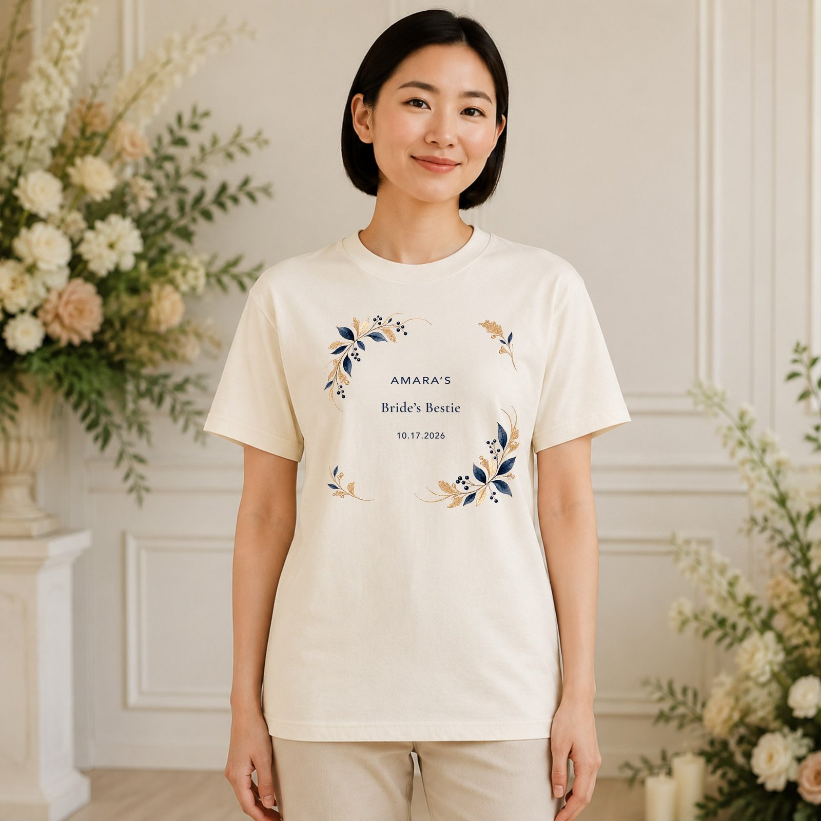 Bride's Bestie shirt on natural garment